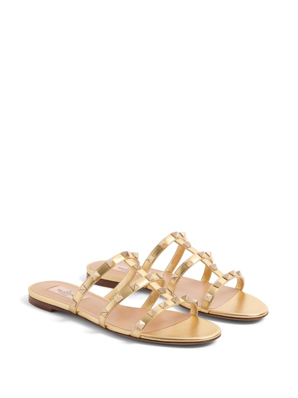 Valentino Garavani Rockstud Leather Flat Sandals - Golden
