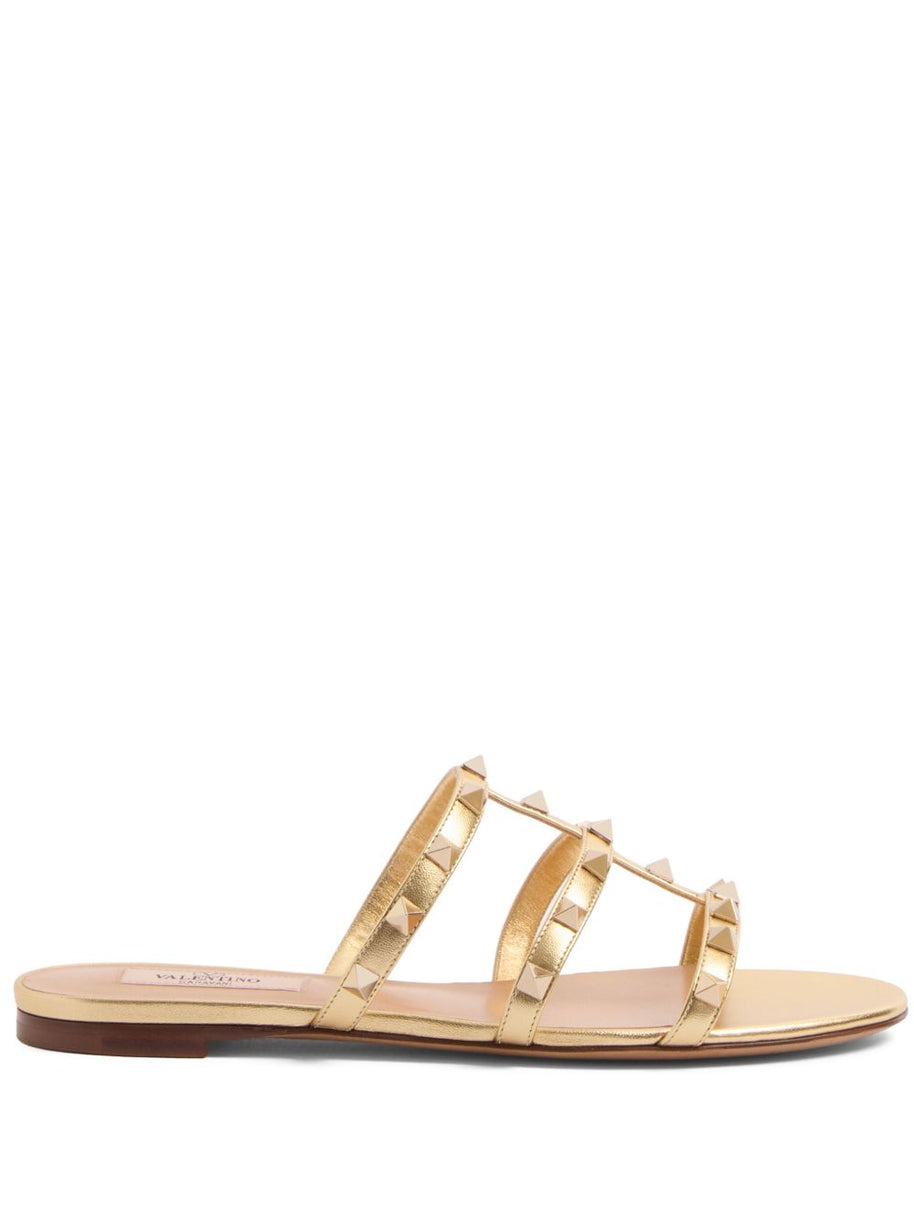 Valentino Garavani Rockstud Leather Flat Sandals - Golden