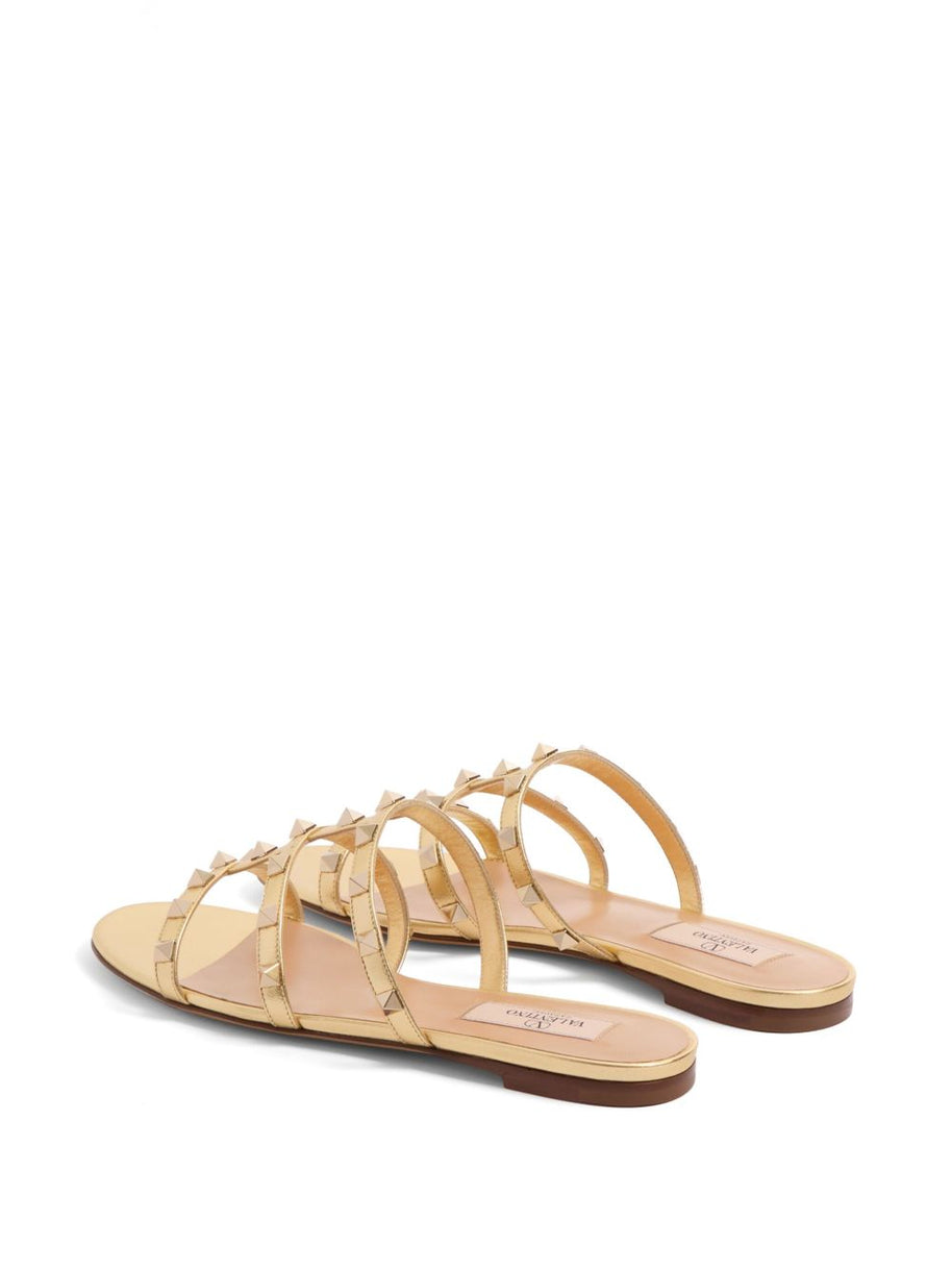 Valentino Garavani Rockstud Leather Flat Sandals - Golden