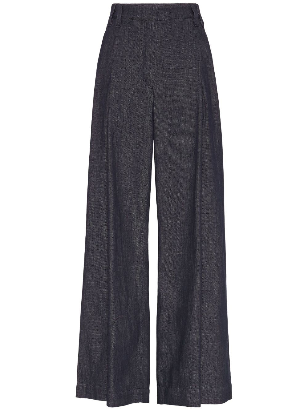 パンツ BRUNELLO CUCINELLI Women Straight Pants MB125P5759C001 BLUE Brunello Cucinelli Wide Smart Cotton Denim Effect Trousers