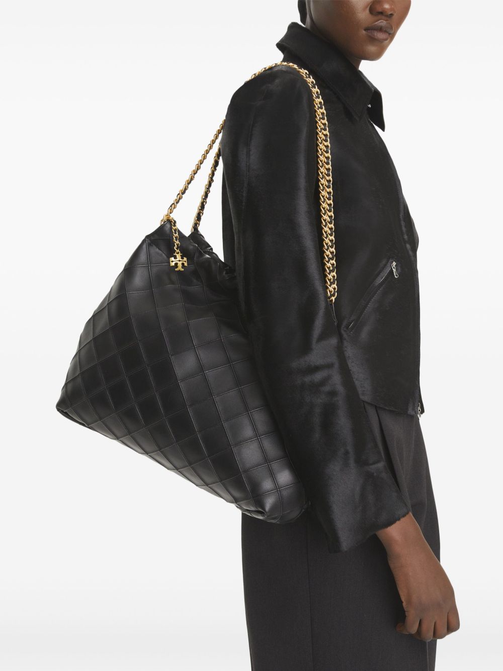 Tory Burch Fleming Leather Hobo Bag - Black