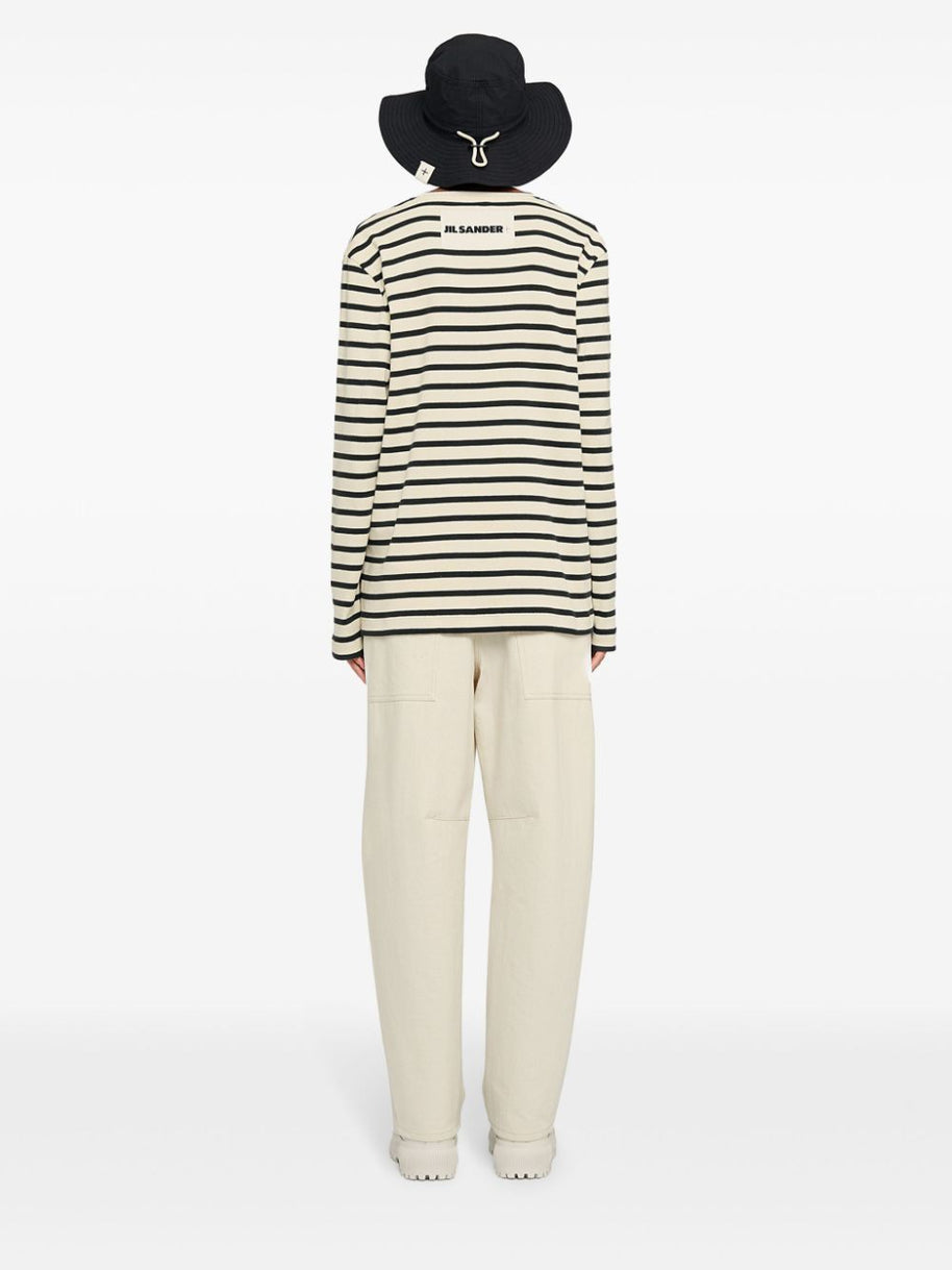 JIL SANDER PLUS Striped Cotton T-shirt - White