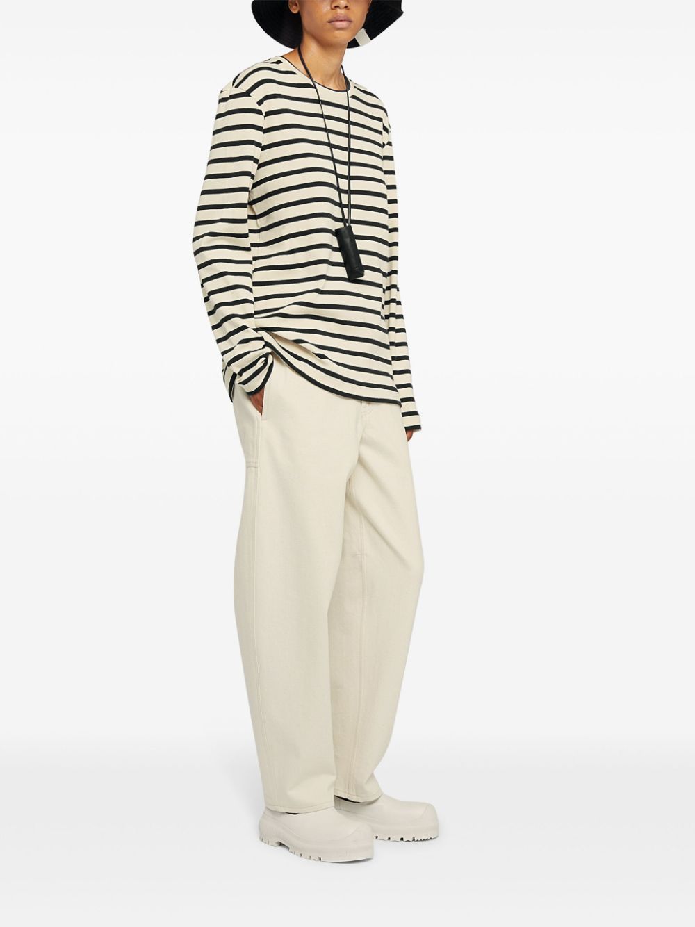 JIL SANDER PLUS Striped Cotton T-shirt - White