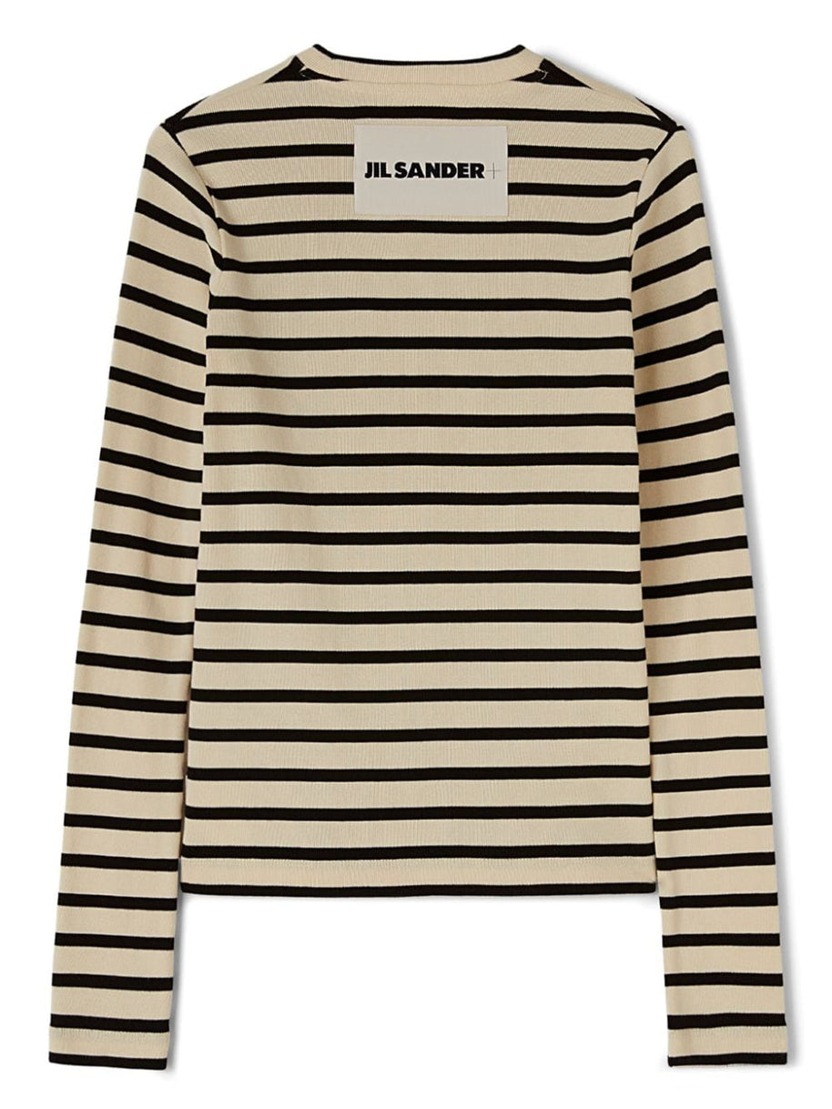 JIL SANDER PLUS Striped Cotton T-shirt - White