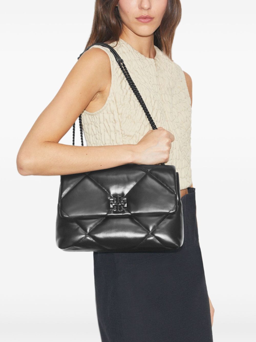 Tory Burch Kira Diamond Leather Shoulder Bag - Black