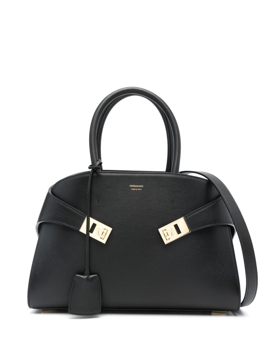 Ferragamo Hug Small Leather Tote Bag Black