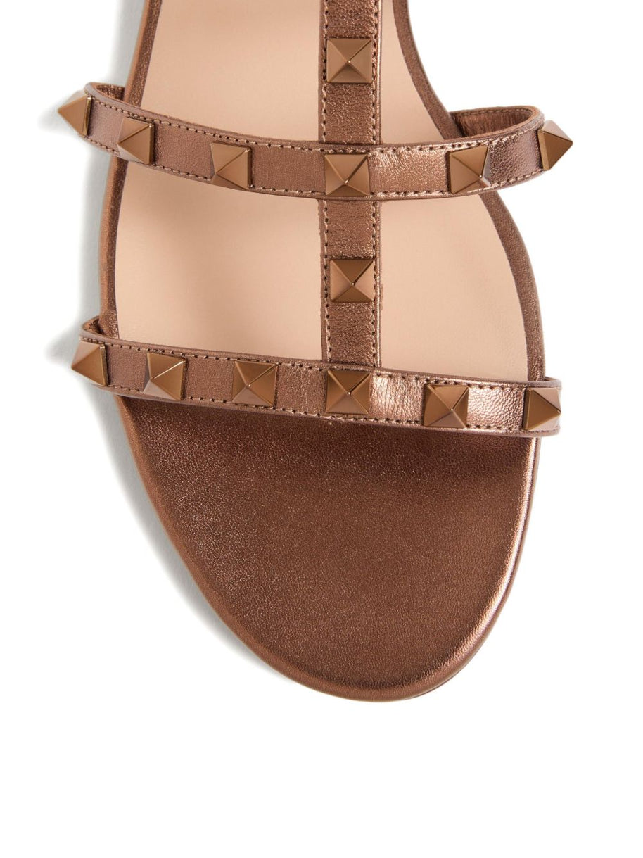 Valentino Garavani Rockstud Leather Flat Sandals - Brown