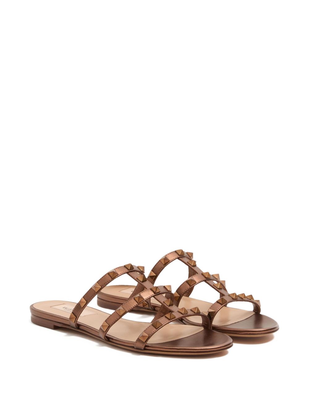 Valentino Garavani Rockstud Leather Flat Sandals - Brown
