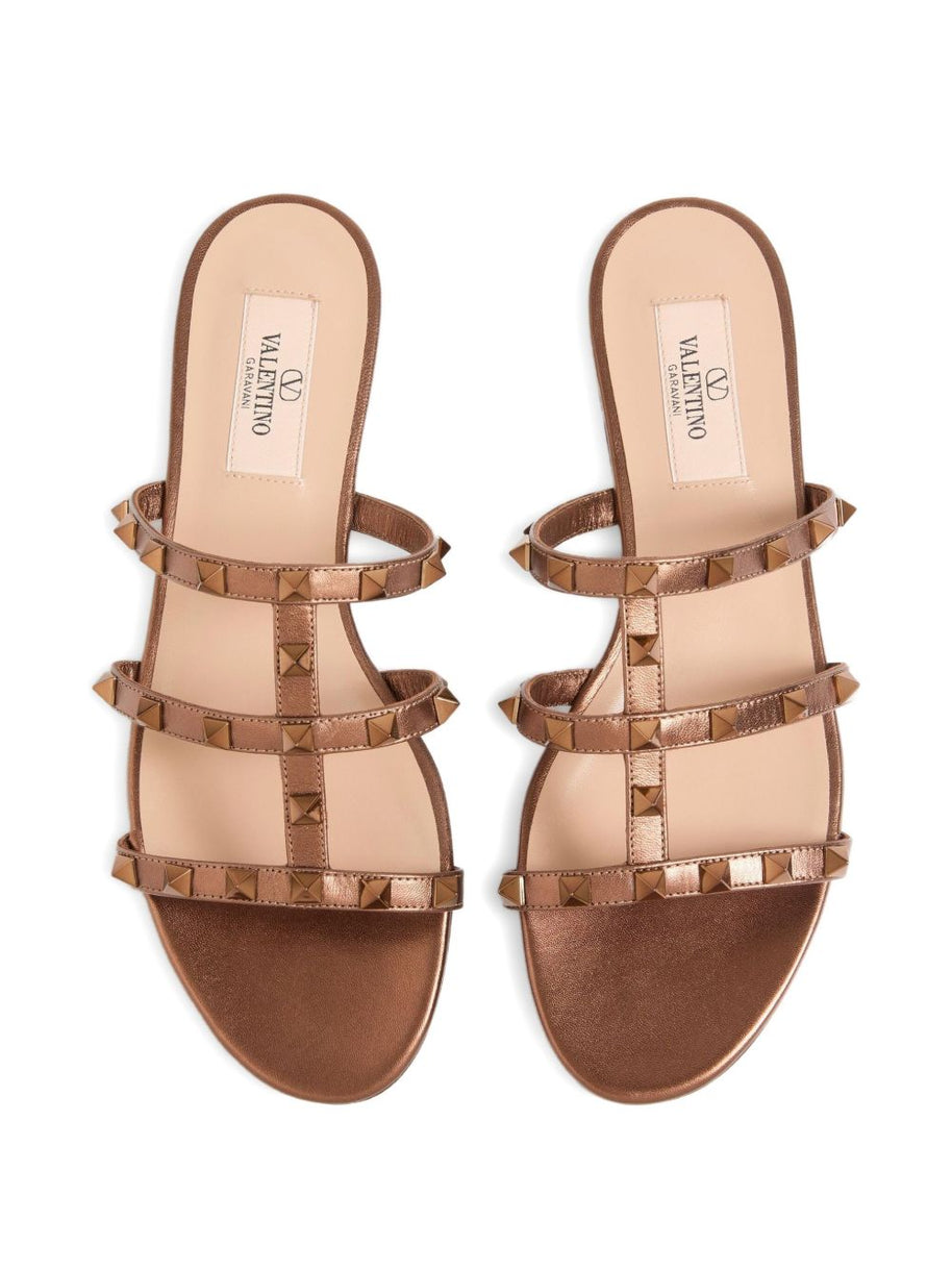 Valentino Garavani Rockstud Leather Flat Sandals - Brown