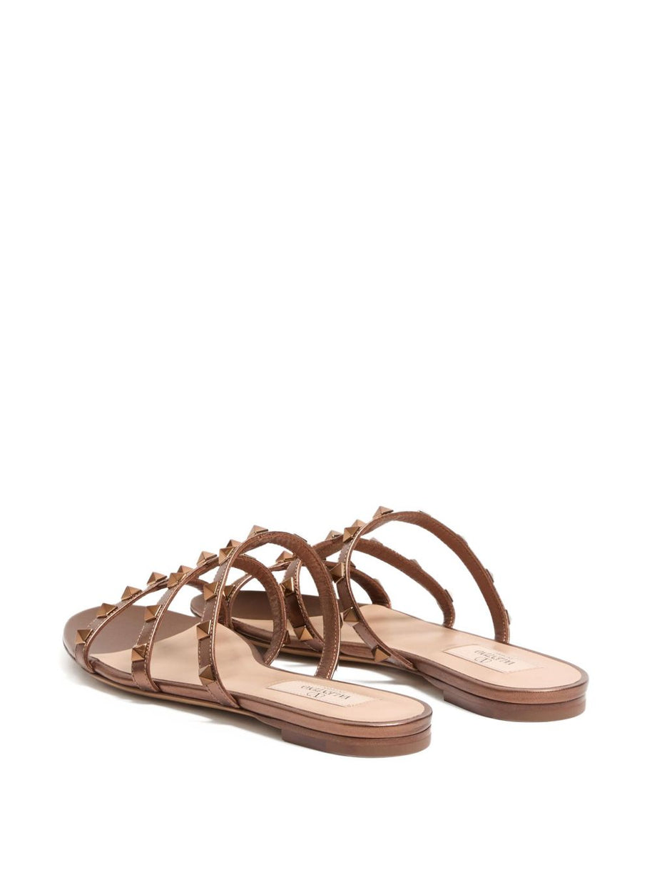 Valentino Garavani Rockstud Leather Flat Sandals - Brown