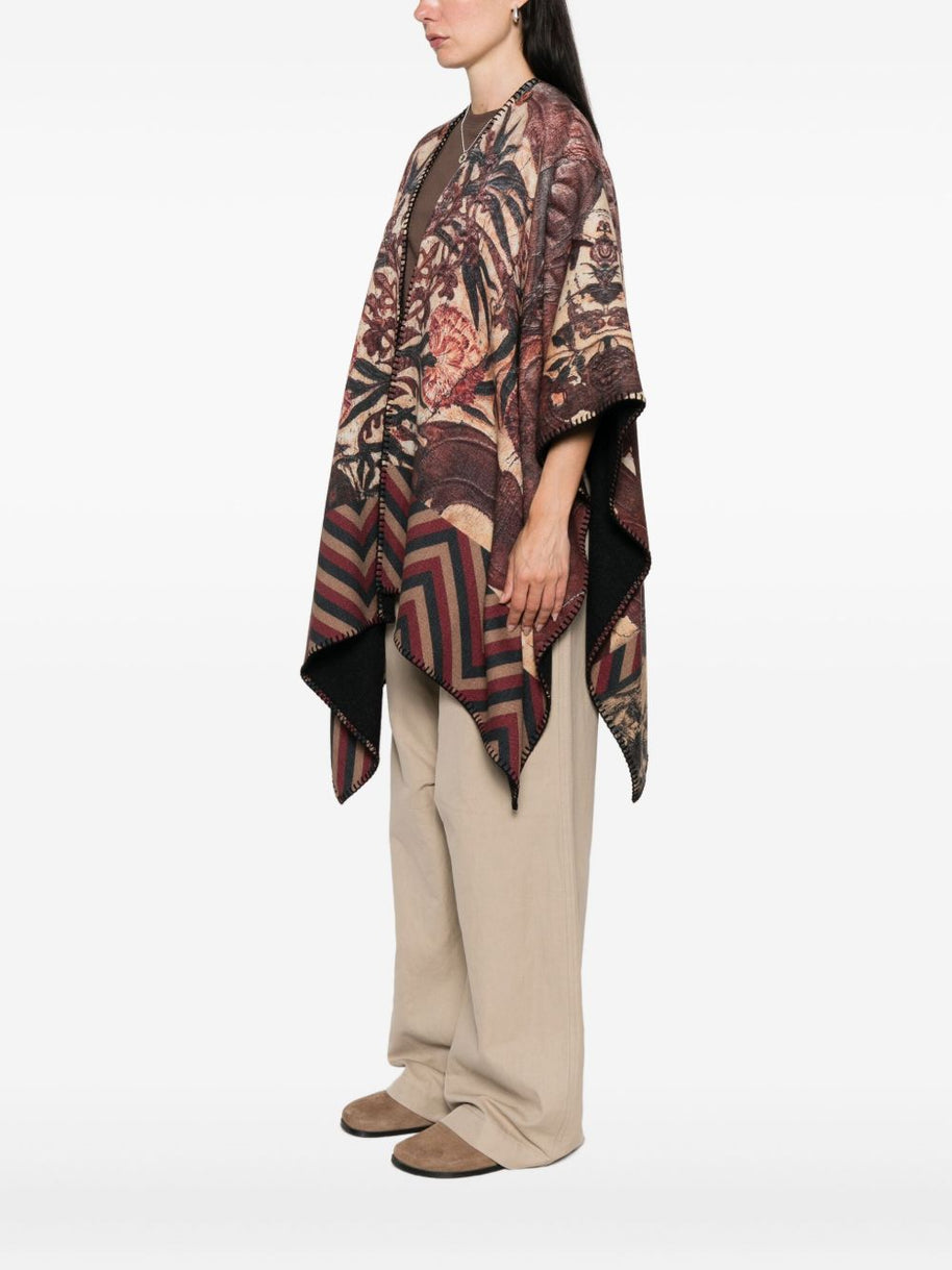 Pierre Louis Mascia Wool Printed Poncho - Brown