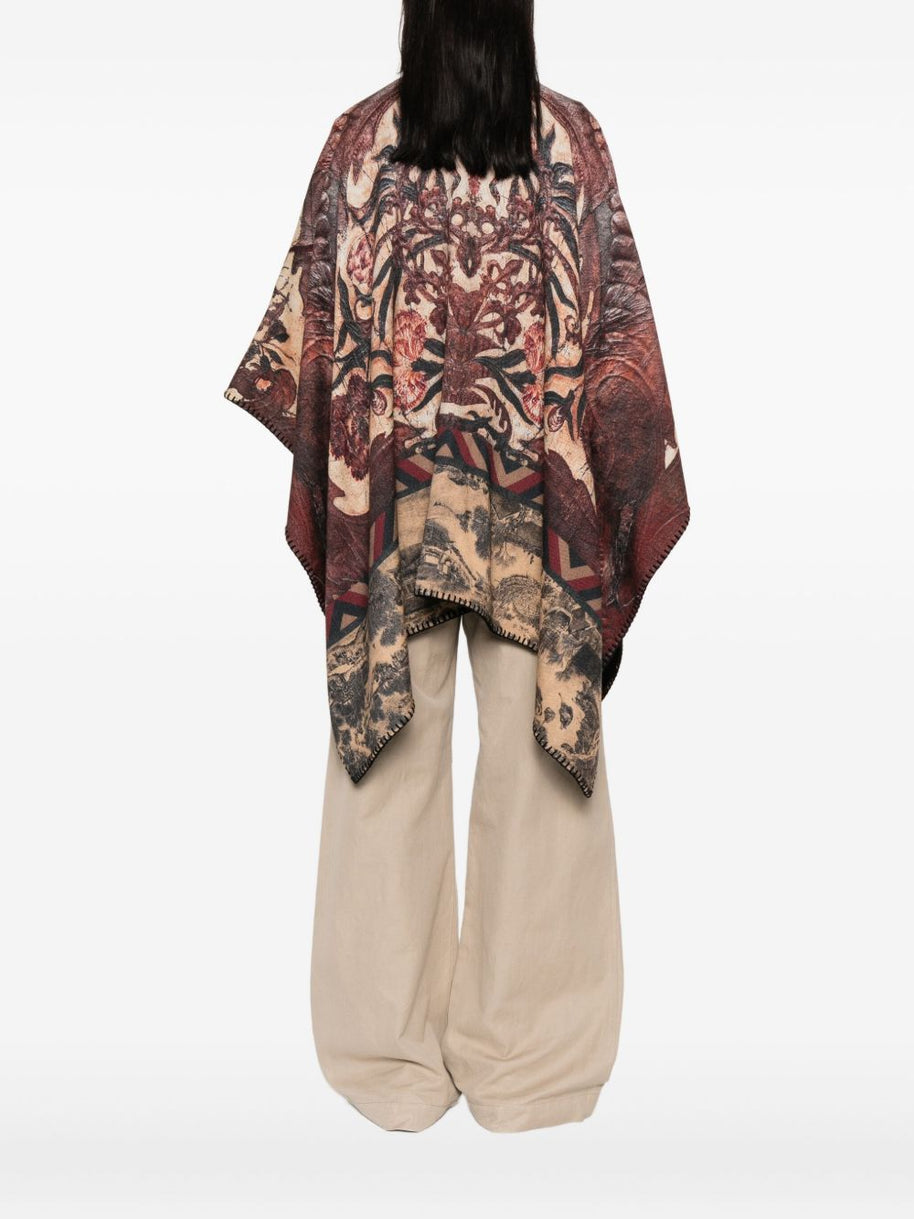 Pierre Louis Mascia Wool Printed Poncho - Brown
