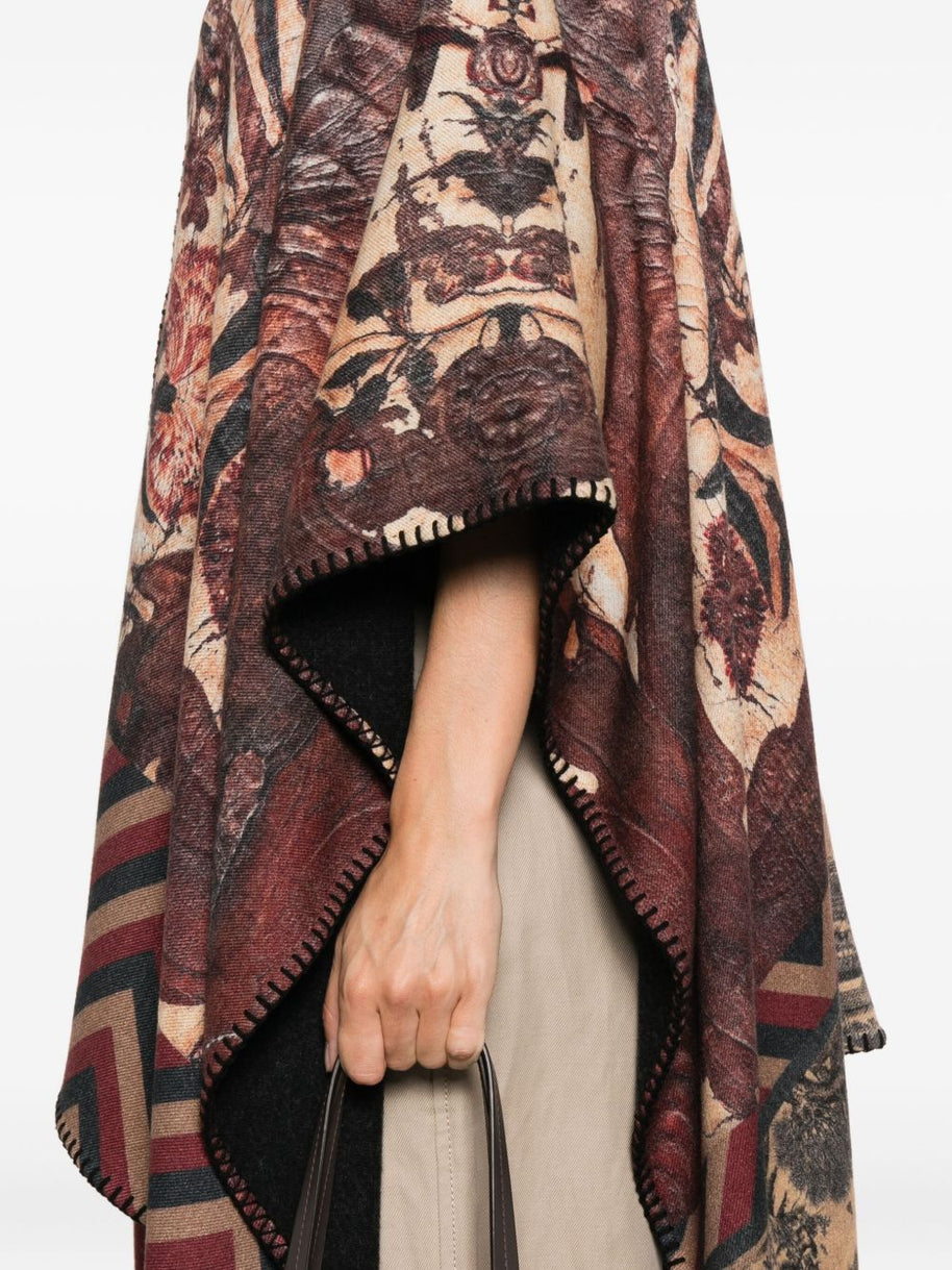 Pierre Louis Mascia Wool Printed Poncho - Brown