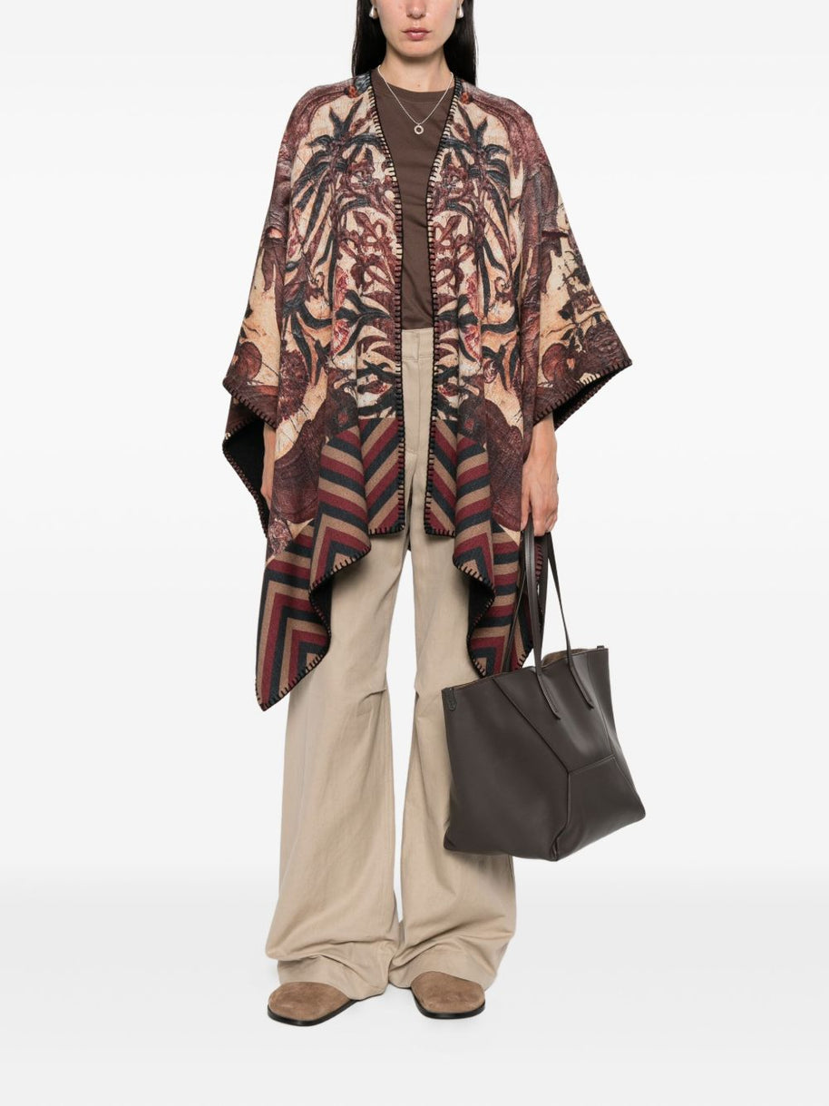Pierre Louis Mascia Wool Printed Poncho - Brown