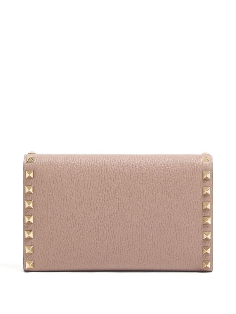 Valentino Garavani Rockstud Leather Wallet On Chain - Powder