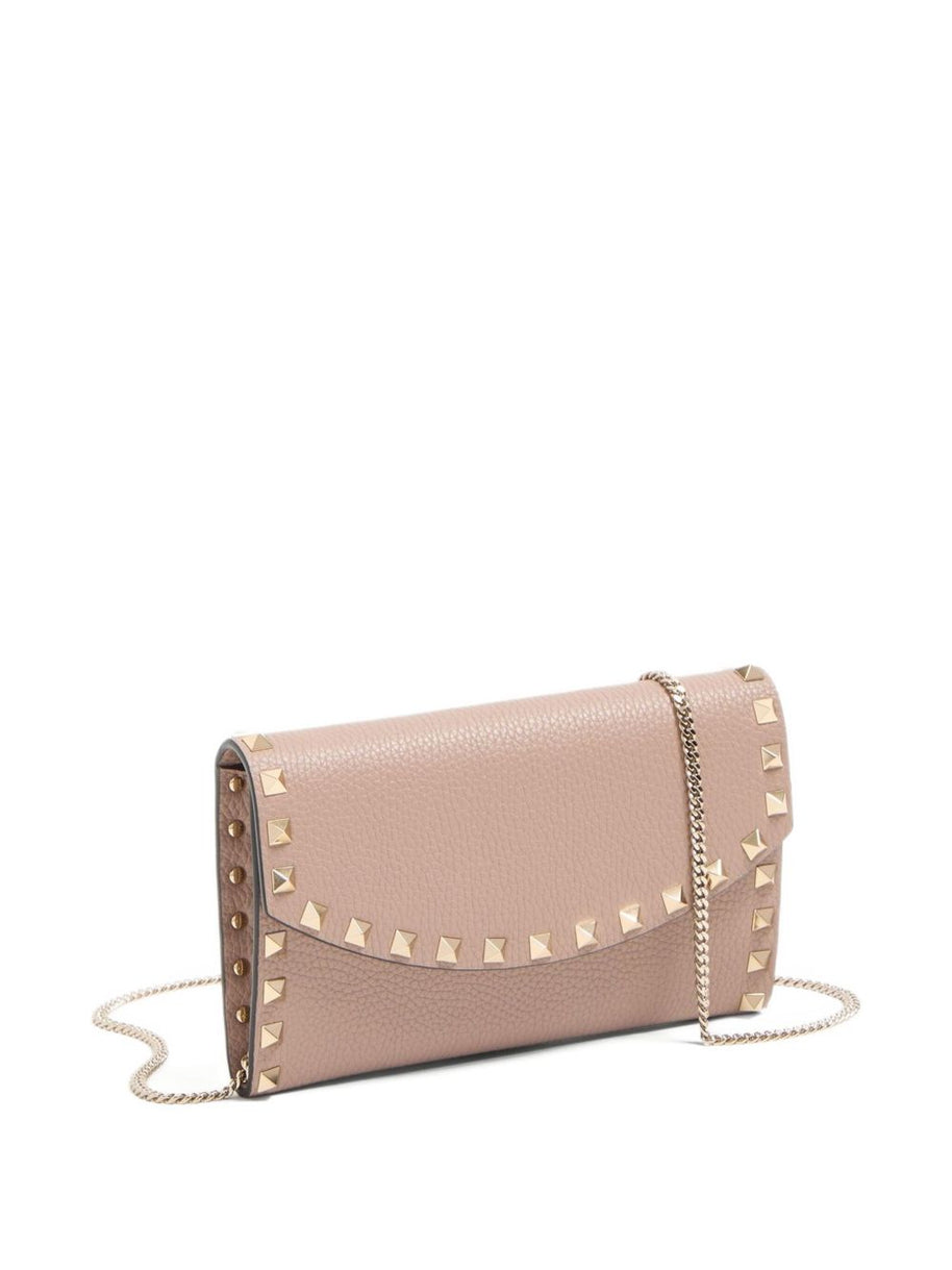 Valentino Garavani Rockstud Leather Wallet On Chain - Powder