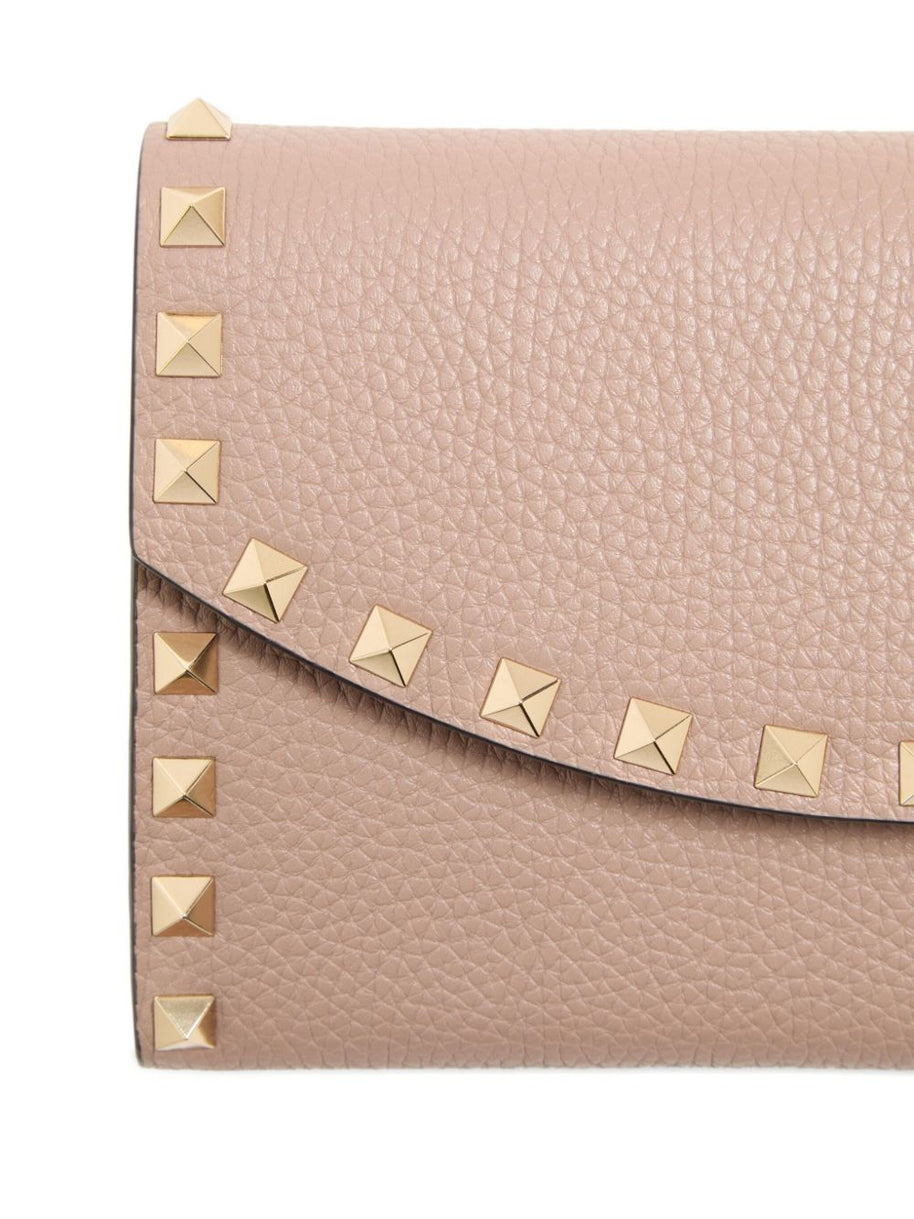 Valentino Garavani Rockstud Leather Wallet On Chain - Powder