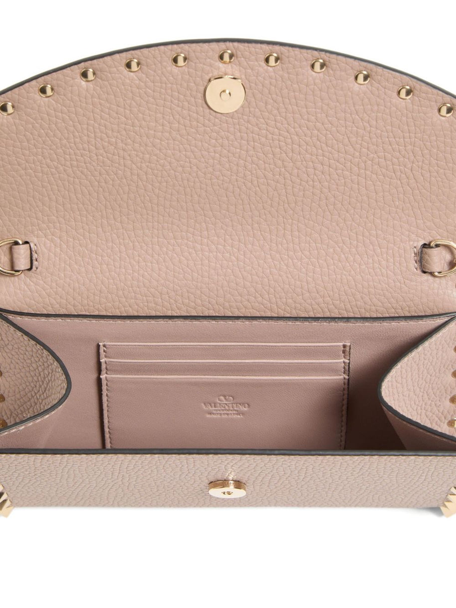 Valentino Garavani Rockstud Leather Wallet On Chain - Powder