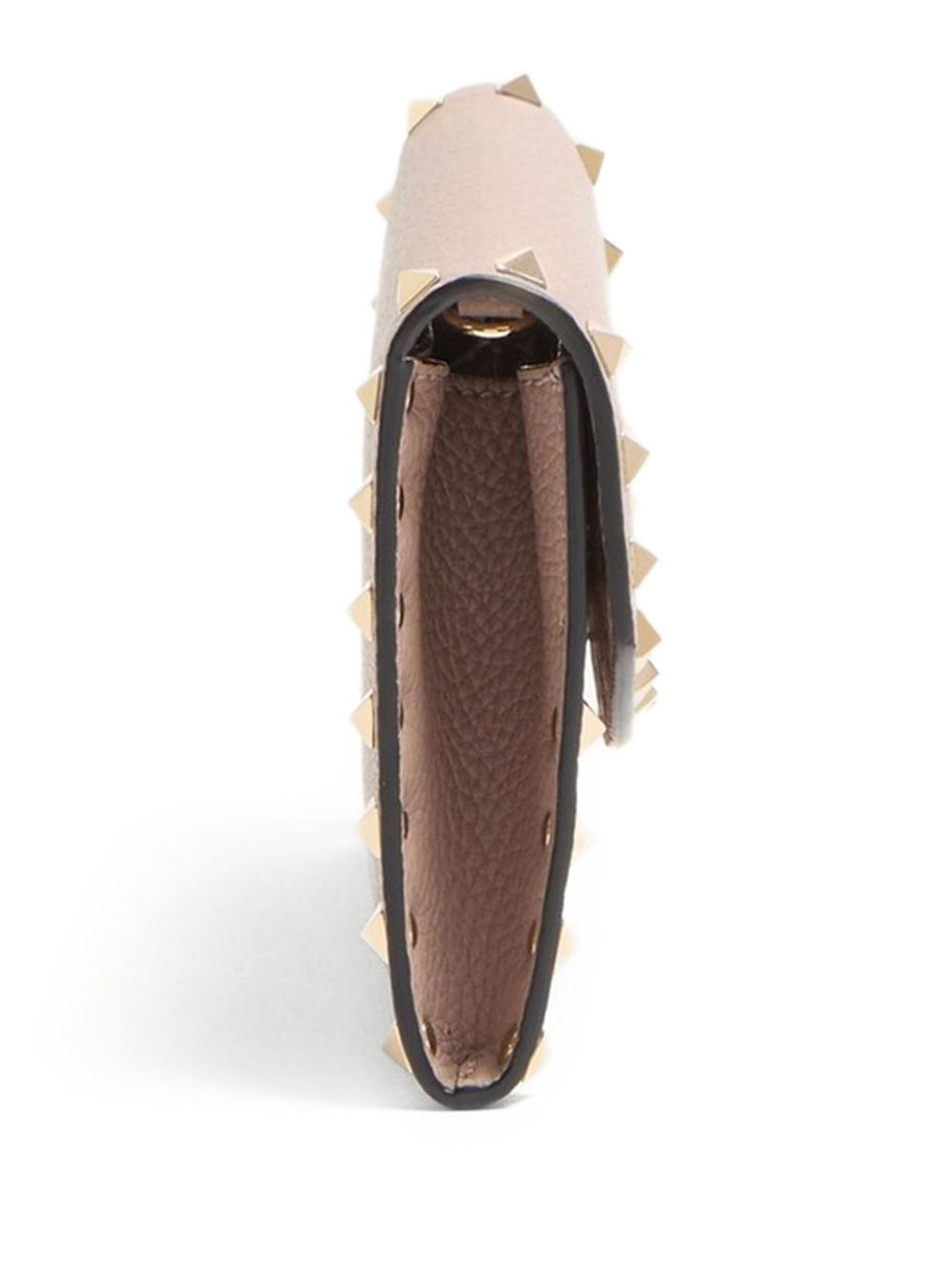Valentino Garavani Rockstud Leather Wallet On Chain - Powder