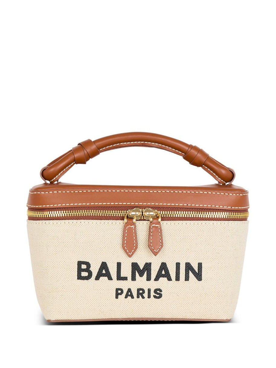 Balmain B-Army Canvas Vanity Case - Leather Brown