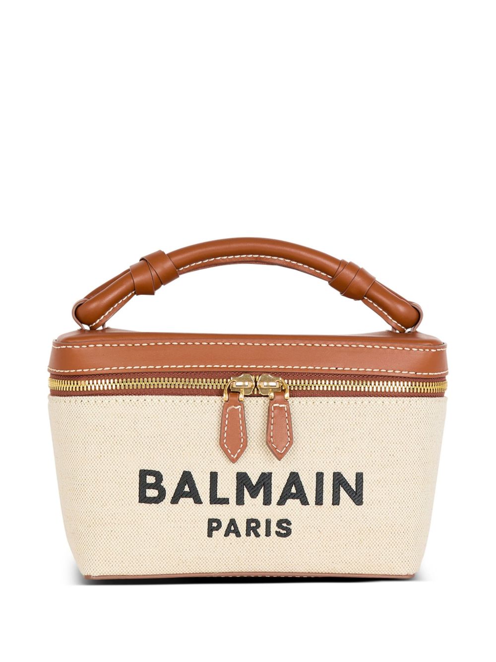 Balmain B-Army Canvas Vanity Case - Leather Brown