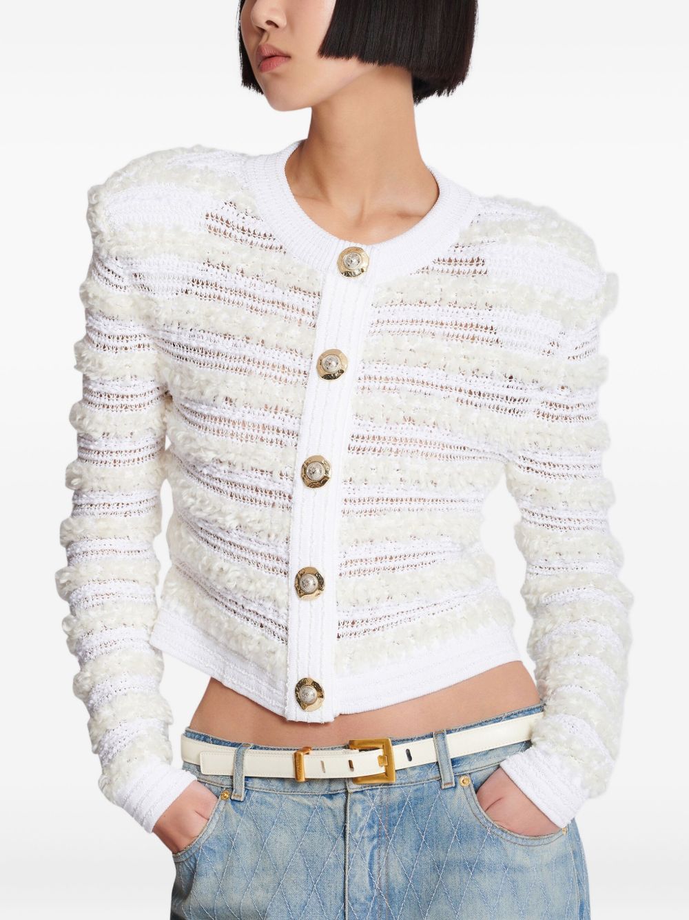 Balmain Tweed Cardigan - White