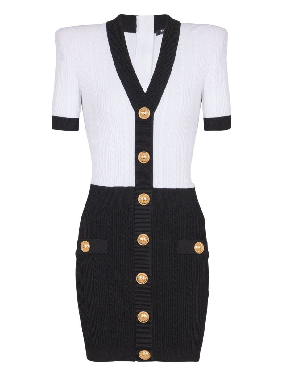 Balmain V-necked Knitted Mini Dress - Black