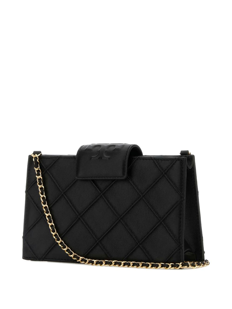 Tory Burch Fleming Leather Wallet On Chain - Black