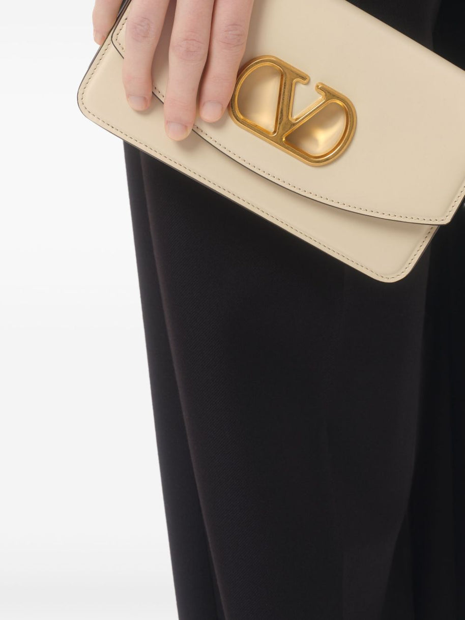 Valentino Garavani VLogo Signature Detail Vain Small Leather Clutch Bag - White