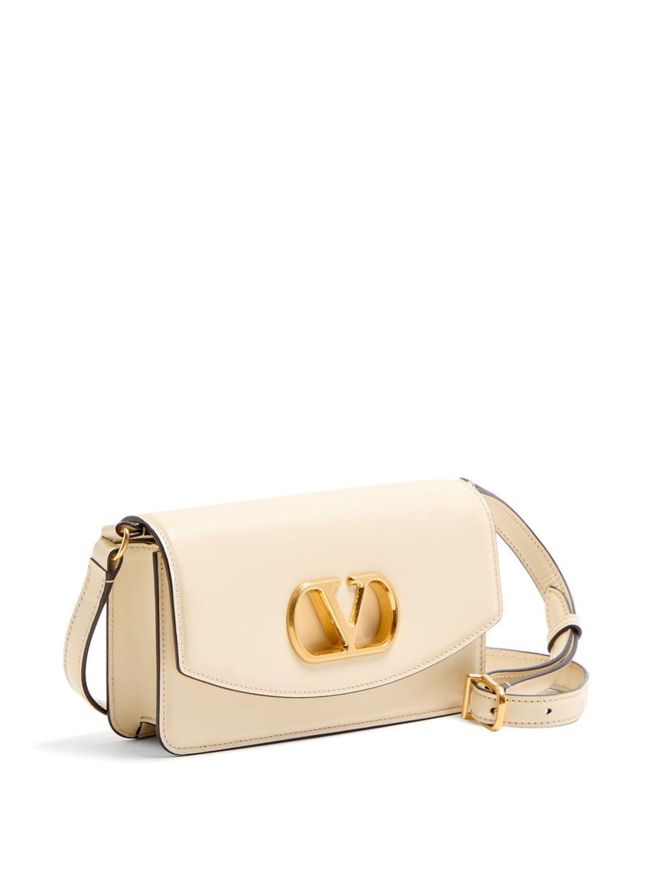 Valentino Garavani VLogo Signature Detail Vain Small Leather Clutch Bag - White