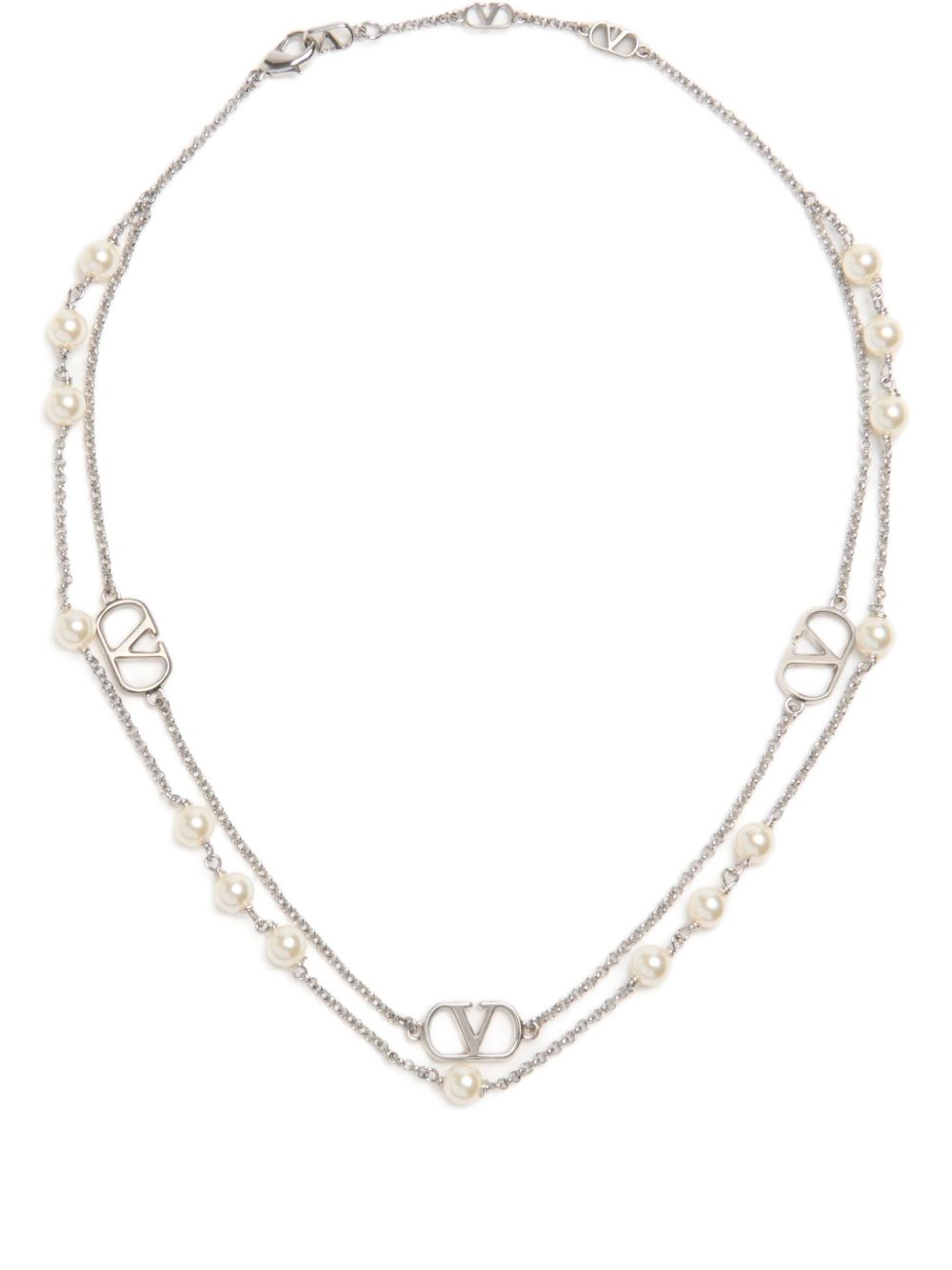 Valentino Garavani VLogo Signature Necklace With Swarowski Pearls - Silver