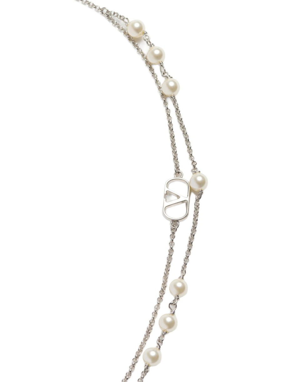 Valentino Garavani VLogo Signature Necklace With Swarowski Pearls - Silver