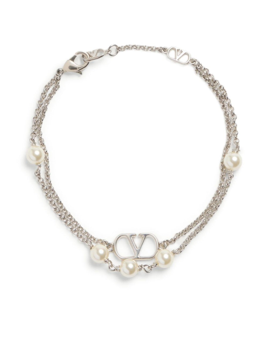 Valentino Garavani VLogo Bracelet With Swarowski Pearls - Silver