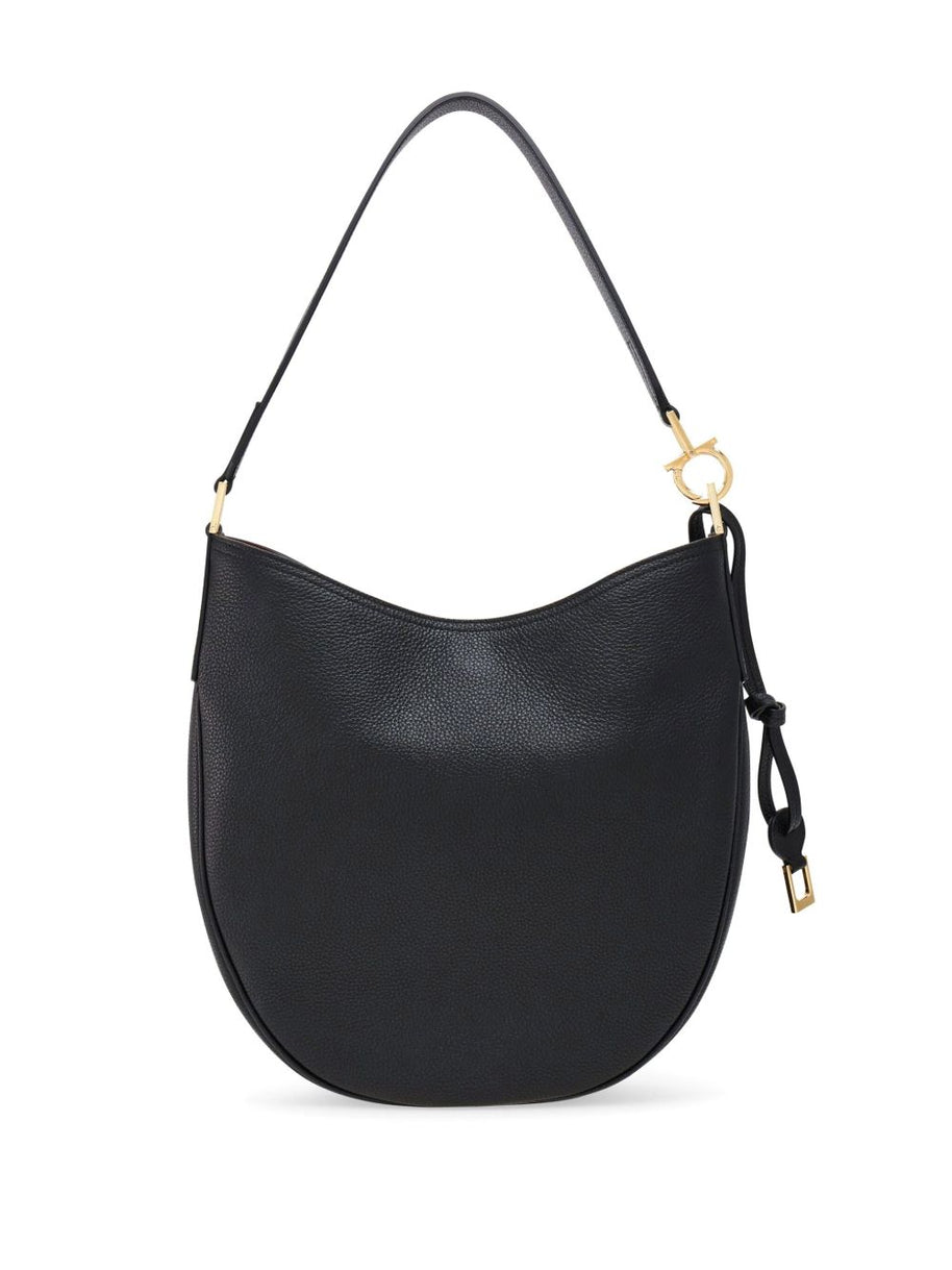 Ferragamo Medium Leather Hobo Bag - Black