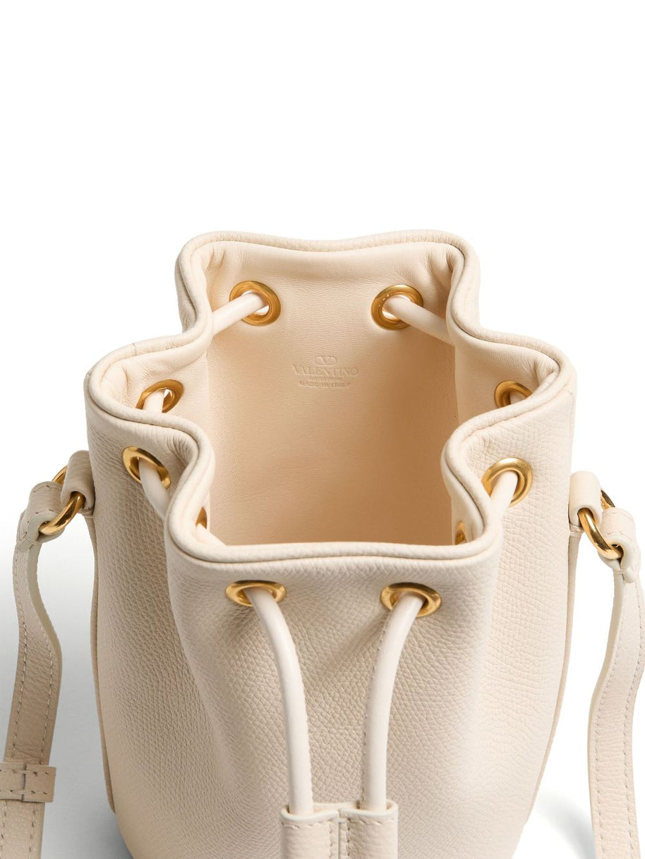 Valentino Garavani VLogo Signature Mini Leather Bucket Bag - Ivory