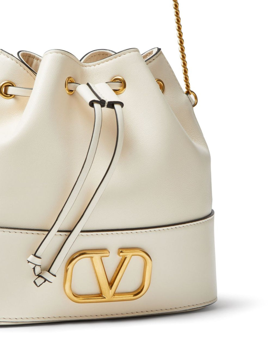 Valentino Garavani VLogo Signature Leather Mini Bucket Bag - Ivory