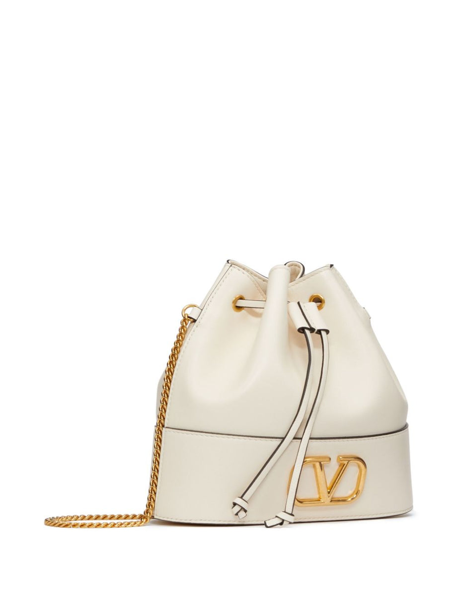 Valentino Garavani VLogo Signature Leather Mini Bucket Bag - Ivory