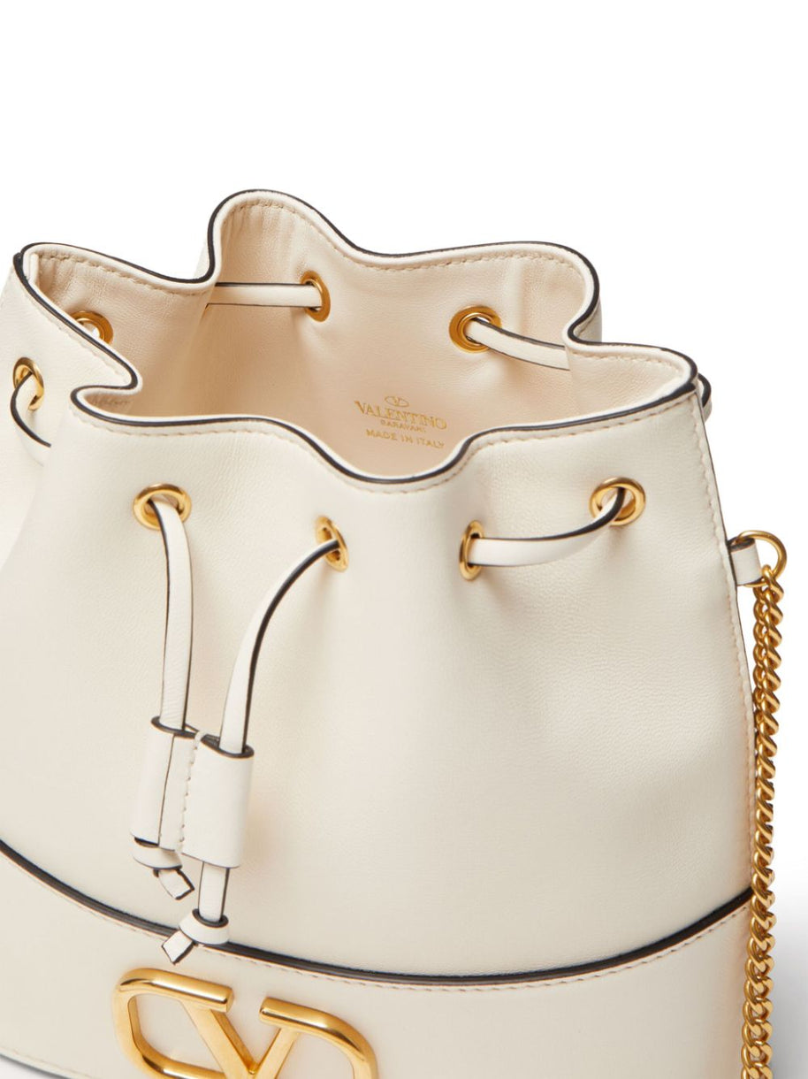 Valentino Garavani VLogo Signature Leather Mini Bucket Bag - Ivory