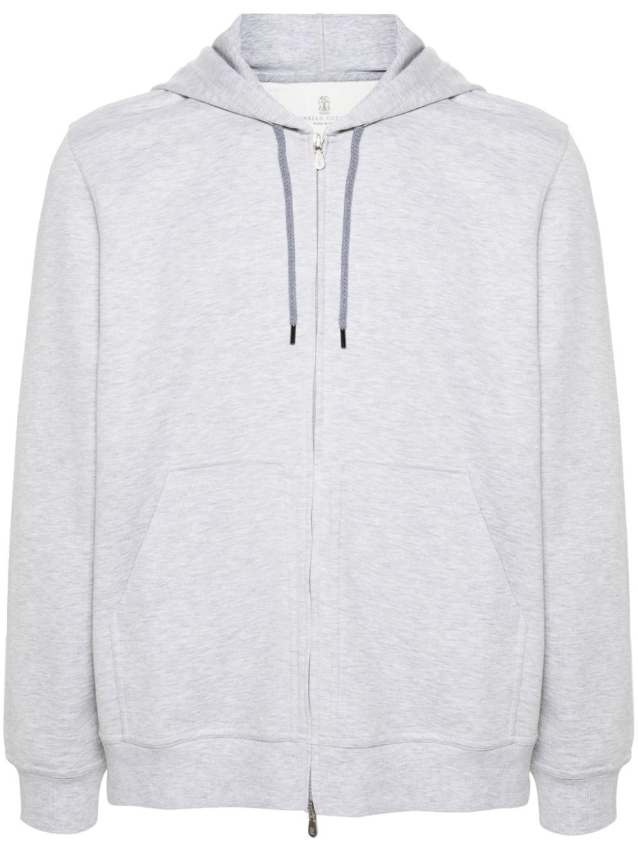 Brunello Cucinelli Cotton Blend Zipped Hoodie Grey