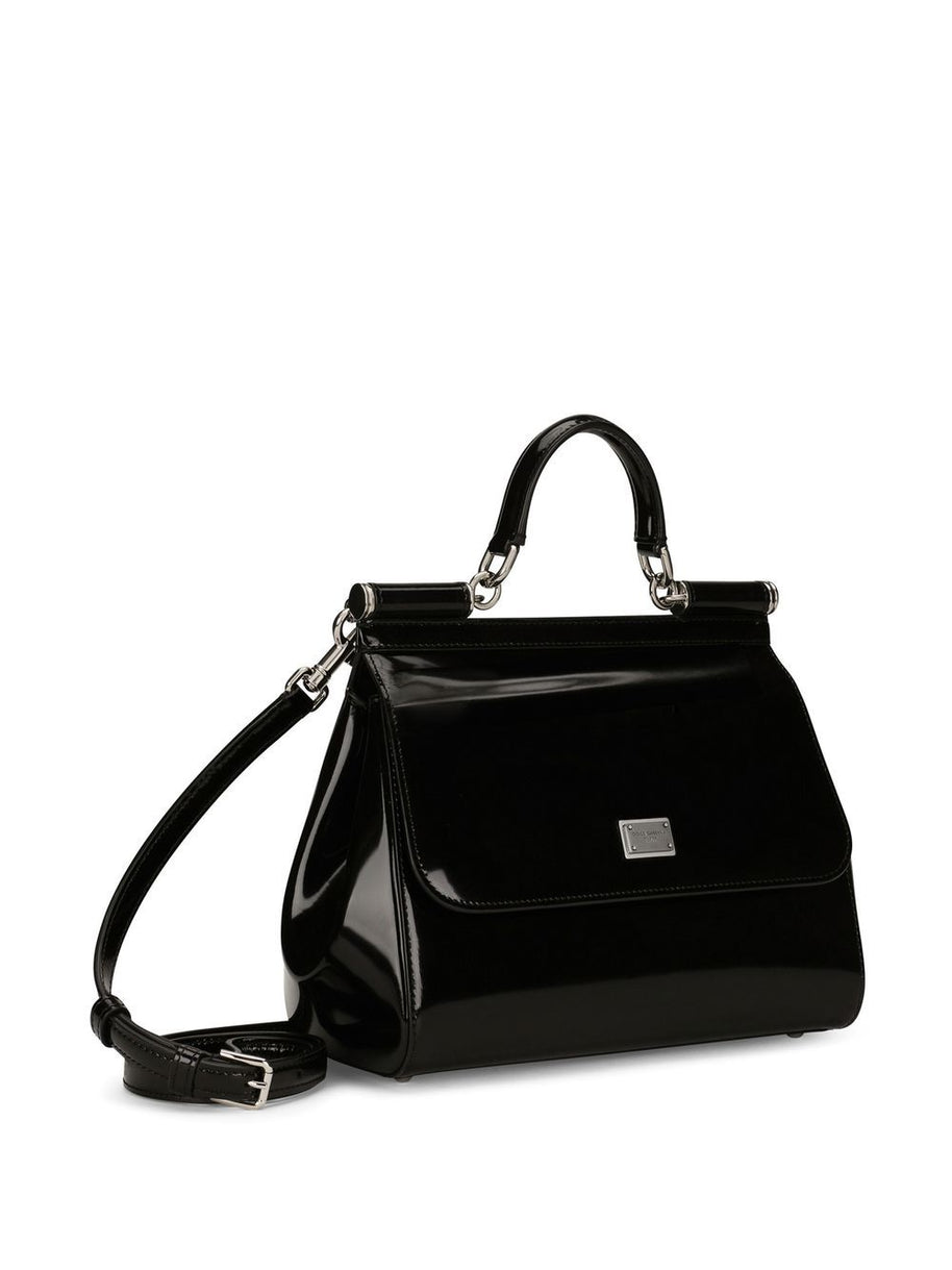 Dolce & Gabbana Sicly Large Patent Leather Handbag - Black