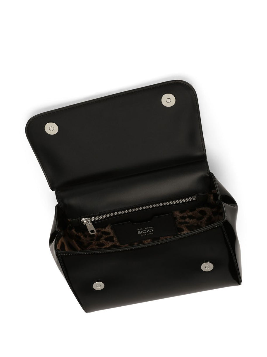 Dolce & Gabbana Sicly Large Patent Leather Handbag - Black