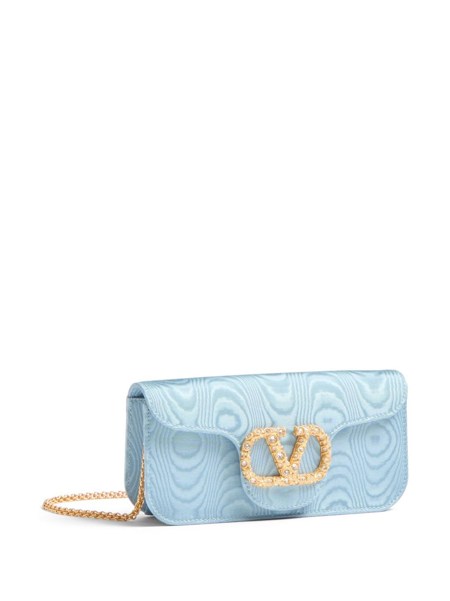 Valentino Garavani Clutch Locò In Tessuto Moirè - Clear Blue
