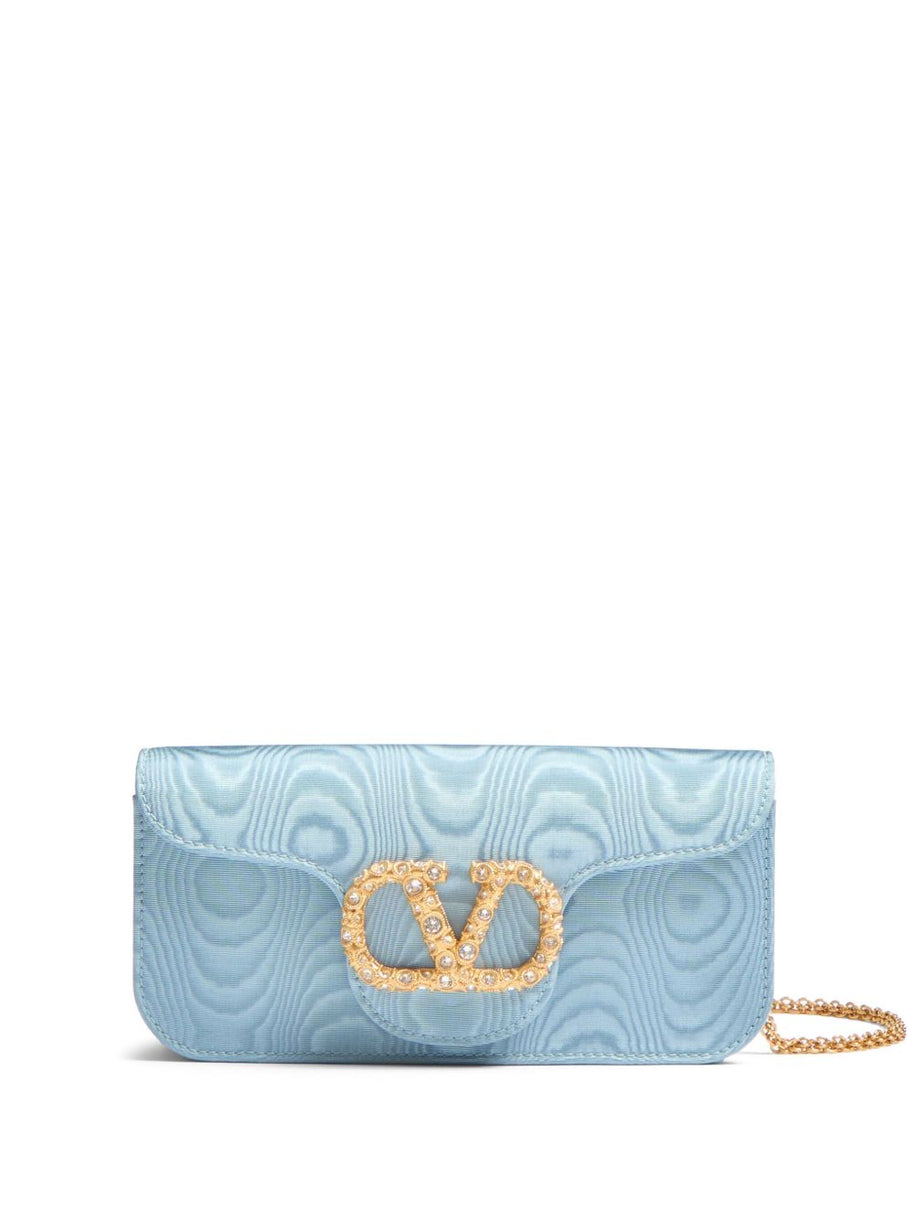 Valentino Garavani Clutch Locò In Tessuto Moirè - Clear Blue