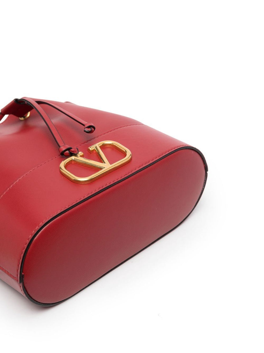 Valentino Garavani VLogo Signature Leather Mini Bucket Bag - Red