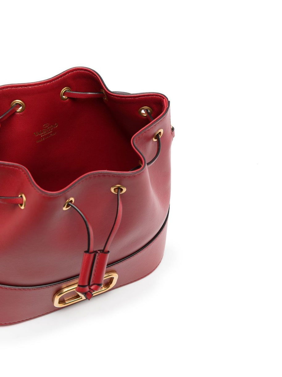 Valentino Garavani VLogo Signature Leather Mini Bucket Bag - Red