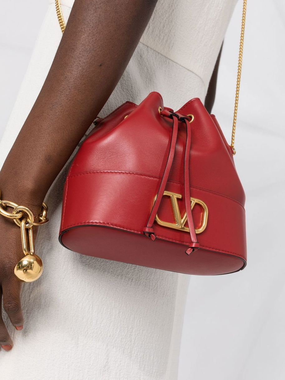Valentino Garavani VLogo Signature Leather Mini Bucket Bag - Red