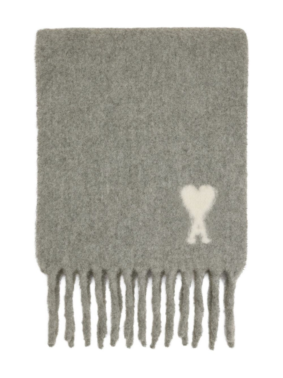 Ami Paris Ami De Coeur Wool Scarf - Light Grey