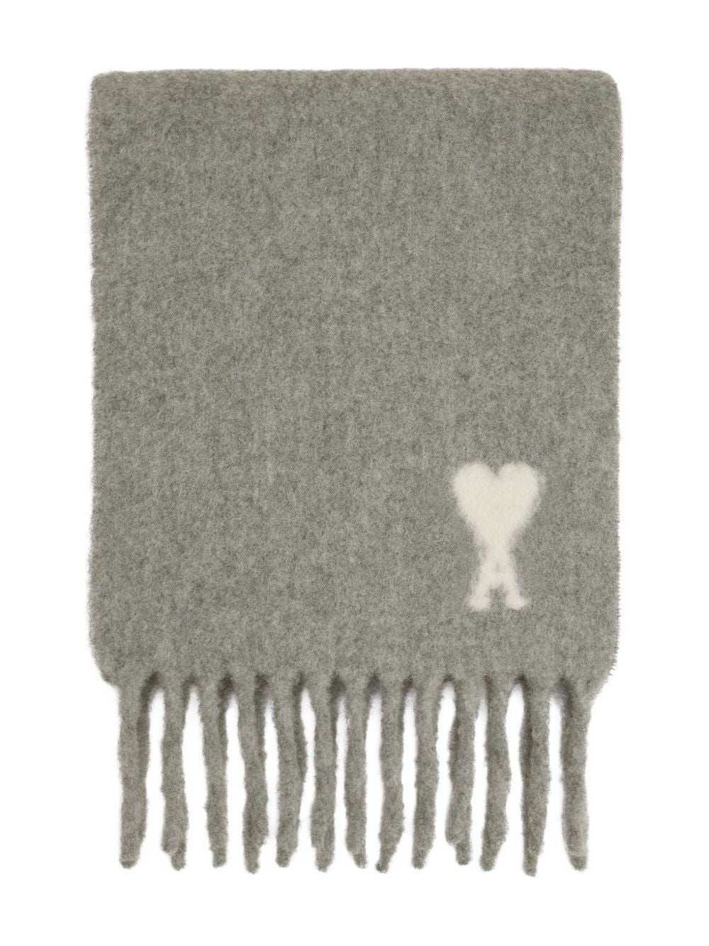 Ami Paris Ami De Coeur Wool Scarf - Light Grey