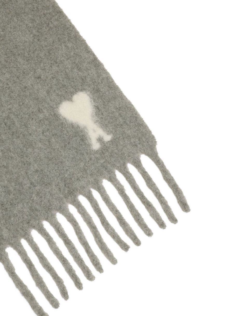 Ami Paris Ami De Coeur Wool Scarf - Light Grey