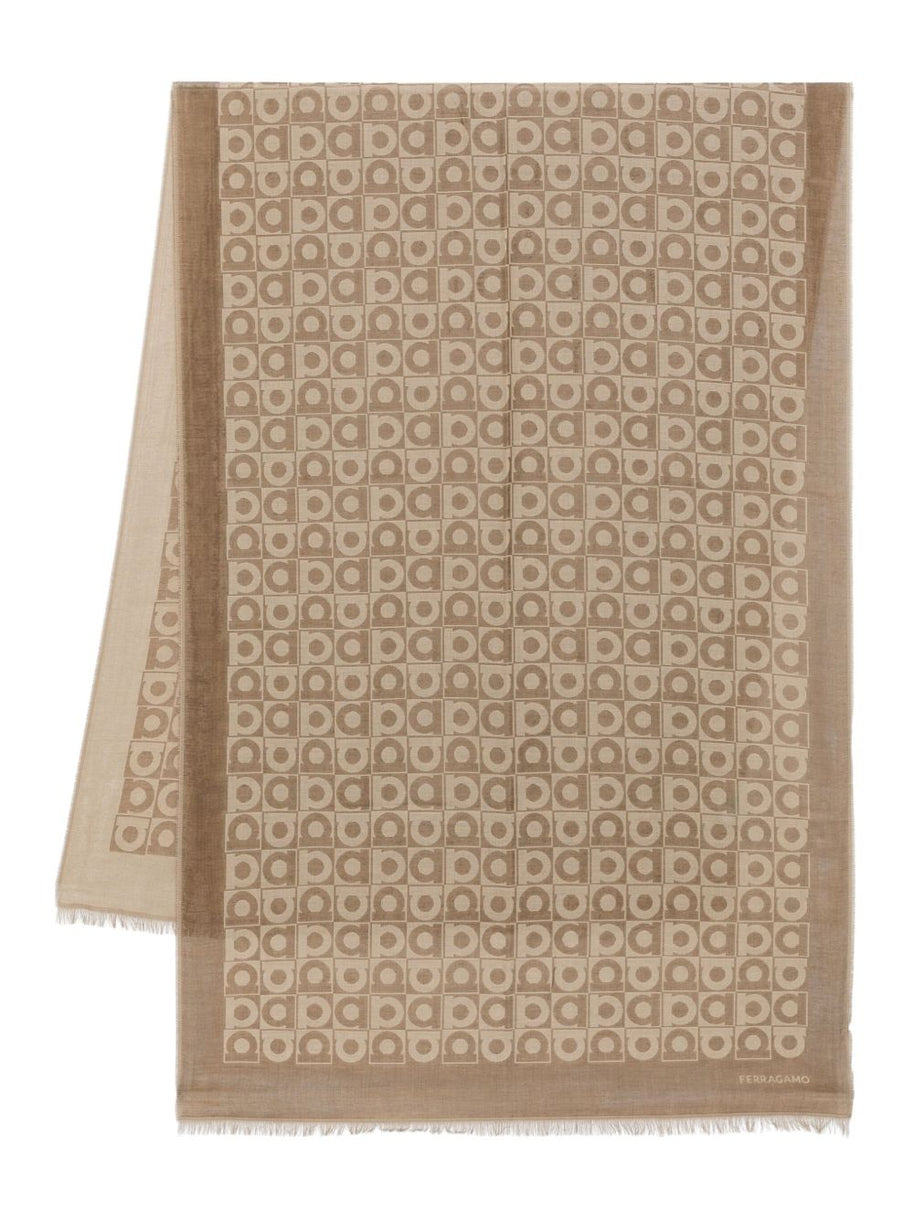 Ferragamo Printed Wool Scarf - Brown
